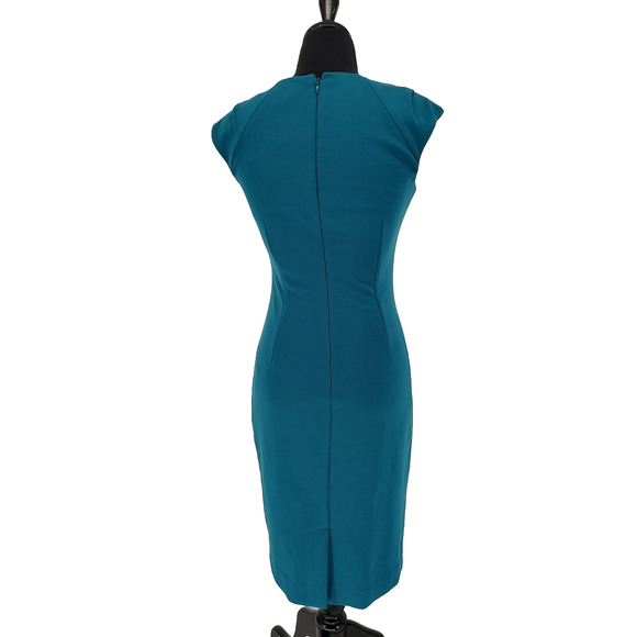 Calvin Klein Woman's Turquoise Sheath Dress Size 2 Ruched Side Back Zipper/ Slit - Picture 2 of 8